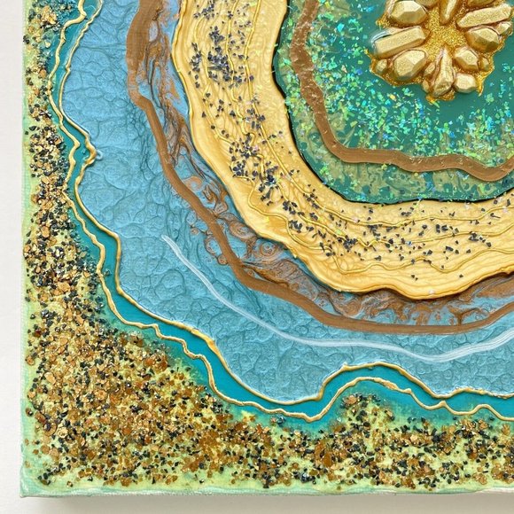 Snowflake Geode - Original Art Mixed Media Faux Geode Signed Painting 12”x12” - Picture 4 of 9